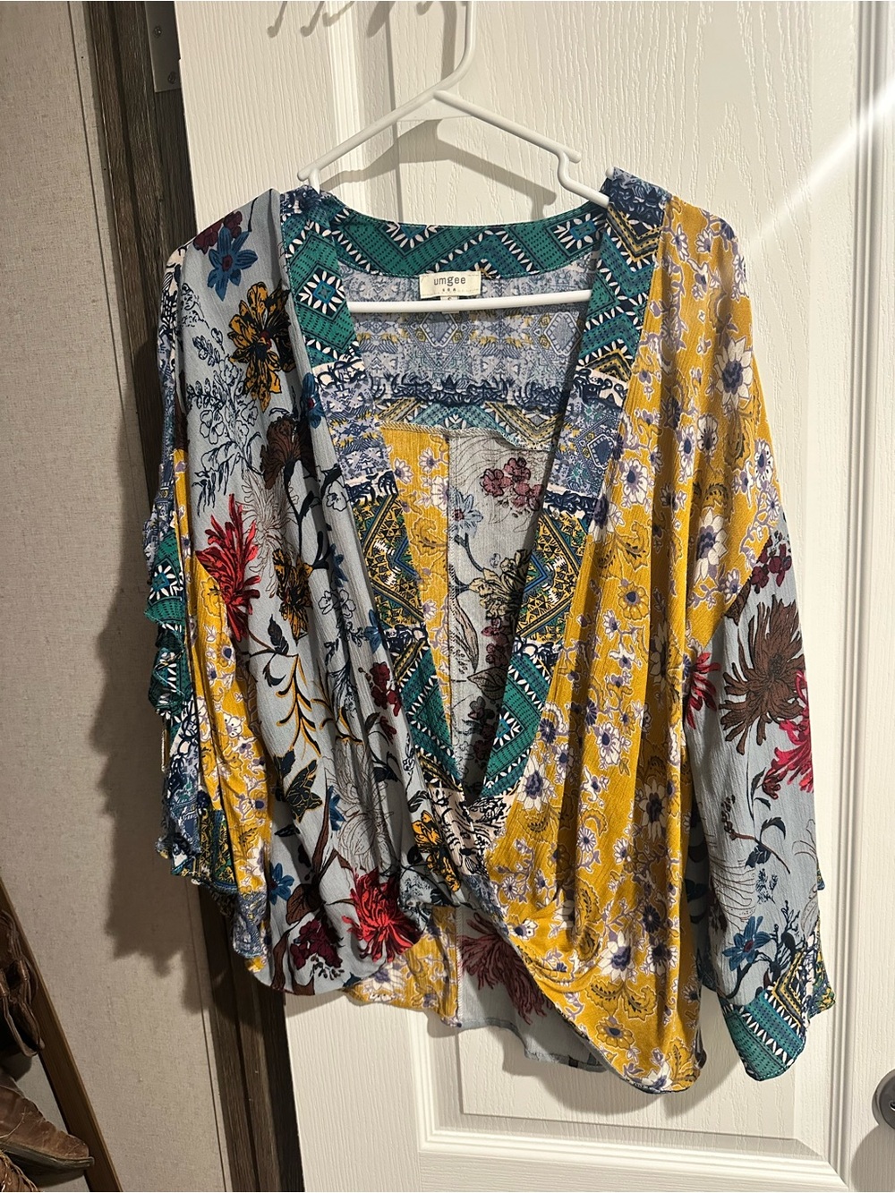 Umgee Multi-Color Floral Patchwork Wrap Tunic